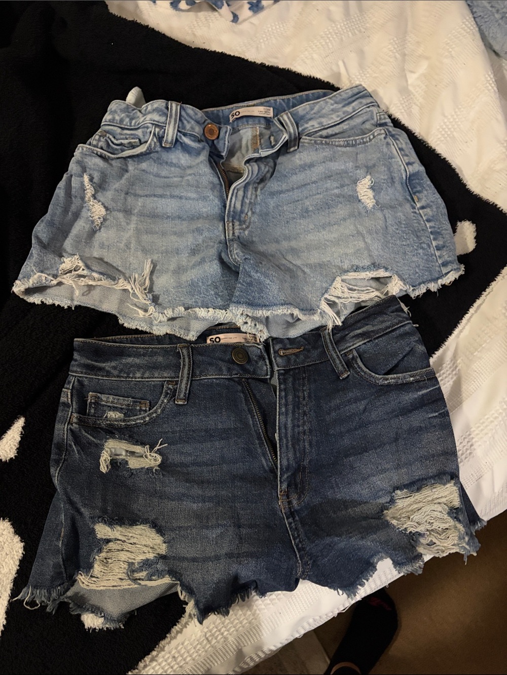 SO Distressed Denim Short Set - Light Blue & Dark Blue